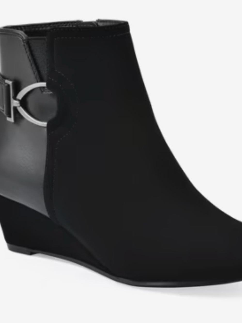 Brand New Women's Black Ankle Wedge Boot with Silver Buckle-White Mountain
